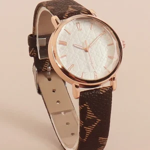 Minimalist Round Pointer Quartz Watch Coffee Brown