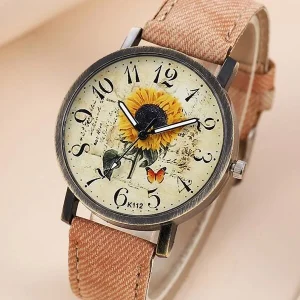 Sunflower Pattern Dial Quartz Watch A Gift For A Lady As A Gift For Students Returning To School Bronze