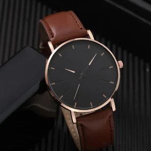 Men Round Pointer Quartz Watch Rose Gold