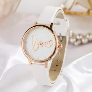 Letter Detail Round Dial Quartz Watch White