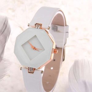 YILEIQI Rhinestone Decor Polygon Pointer Quartz Watch White