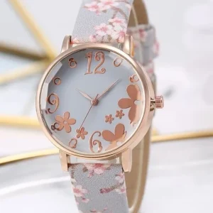 YILEIQI Flower Detail Round Dial Pointer Quartz Watch Grey