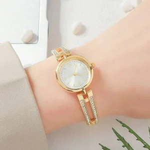 Rhinestone Decor Round Pointer Quartz Watch As A Gift For Students Returning To School Gold