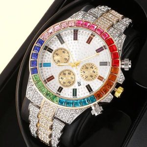 Men Rhinestone Decor Triple Dial Date Quartz Watch Holiday As A Gift For Students Returning To School Multicolor