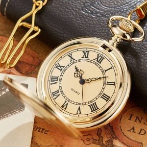 Round Pointer Quartz Pocket Watch Gold