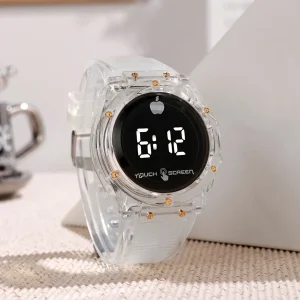 1pc Women Clear TPU Strap Sporty Water Resistant Round Dial Digital Watch, For Daily Life White