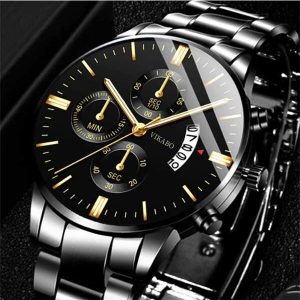 Minimalistic Luxury Men's Stainless Steel Business Quartz Watch, Suitable For Simple Men As A Gift For Students Returning To School Black