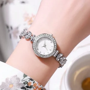 1pc Women's Silver Mixed Numerals Battery Included Wrist Watch Silver