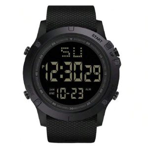 1pc Men's Black Waterproof Digital Sports Watch With Backlight, Countdown, 12/24 Hours Display, Date Reminder, Alarm Clock, Stopwatch Functions For Students Black