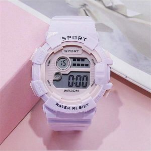 1pc Ladies LED Multifunctional Waterproof Sports Electronic Wristwatch With Round Silicone Strap, Macaron Colors, Date Display, Week Display, Stopwatch, Night Light And Alarm Clock, Suitable For Teenagers, Students, Couples, Daily Wear And Decoration. Pink