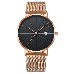 Women's Fashion Classic Style Wrist Watch Waterproof Watches Simple Ultra Thin Minimalist Watches Analog Quartz Date With Stainless Steel Mesh Band Rose Gold