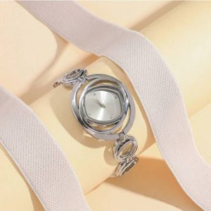 1pc/Set Fashionable Women's Quartz Steel Band Bracelet Watch With Unique Dial, Diamond Markers, Eye-Catching Decoration Watch, Ideal For Birthday, Back-To-School Season, Anniversary Gift Silver