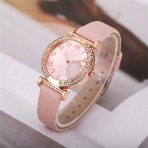 1pc Elegant Pink And Minimalist Quartz Watch With Fashionable Leatherwear Strap And Dial Featuring Numerical Scales, Ideal Choice For Gifts Pink